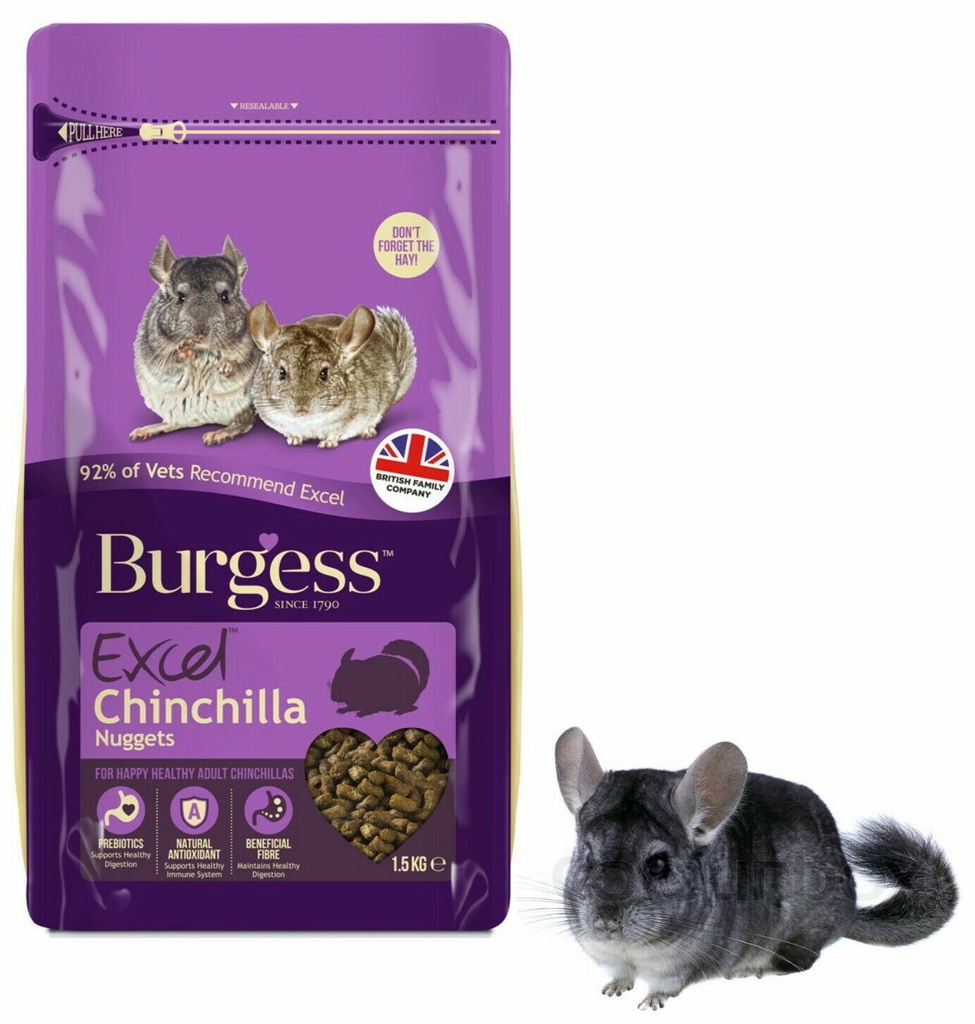 Burgess Excel Chinchilla Food Feed Nuggets With Mint No Added Sugar