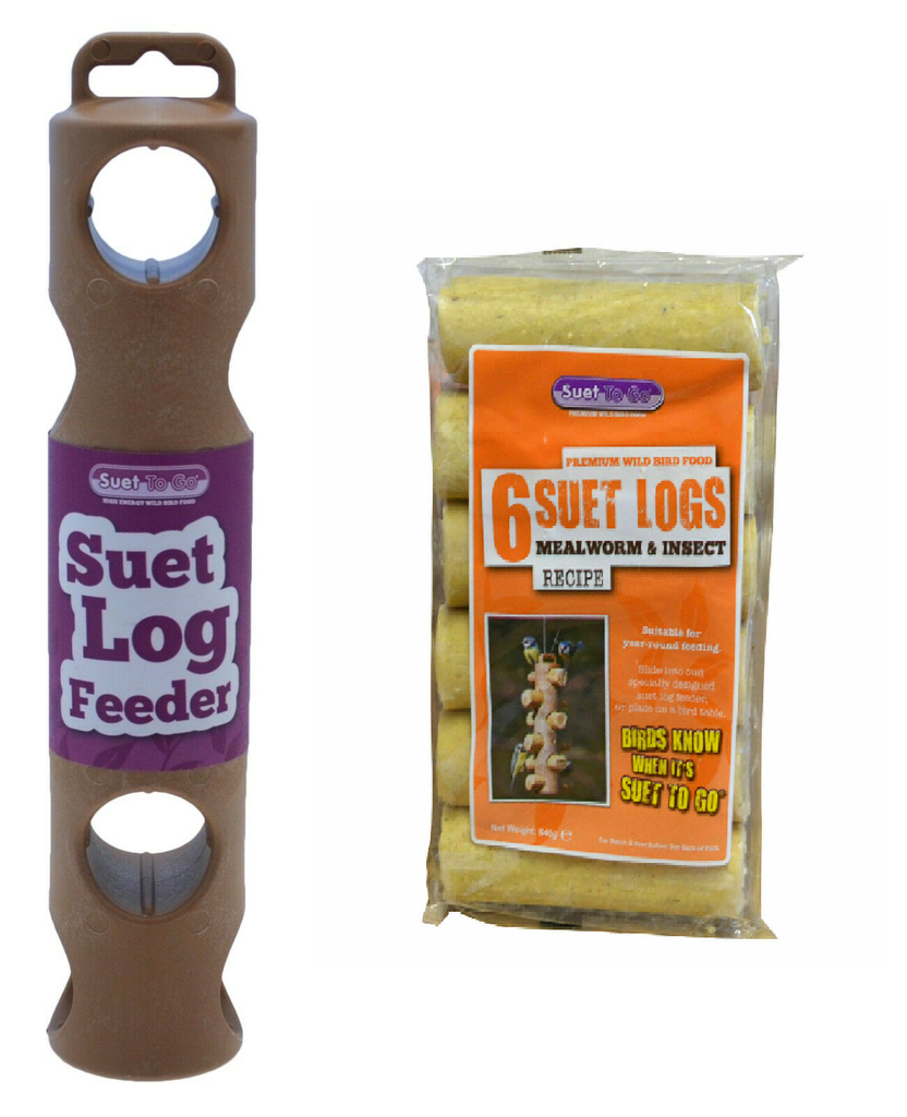 Unipet Suet To Go Log Feeder Starter Pack (Log Feeder & 6 Mealworm Logs) Bundle