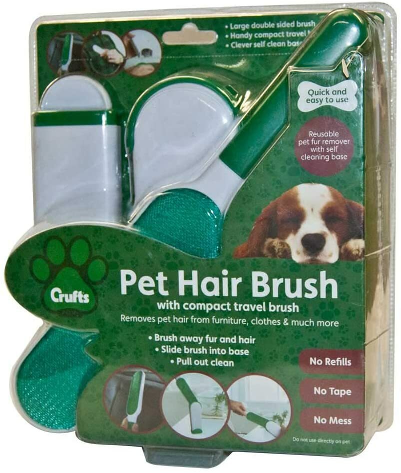 Crufts Deluxe Pet Hair Remover With Travel Brush In Clam Shell For All Fury Pets