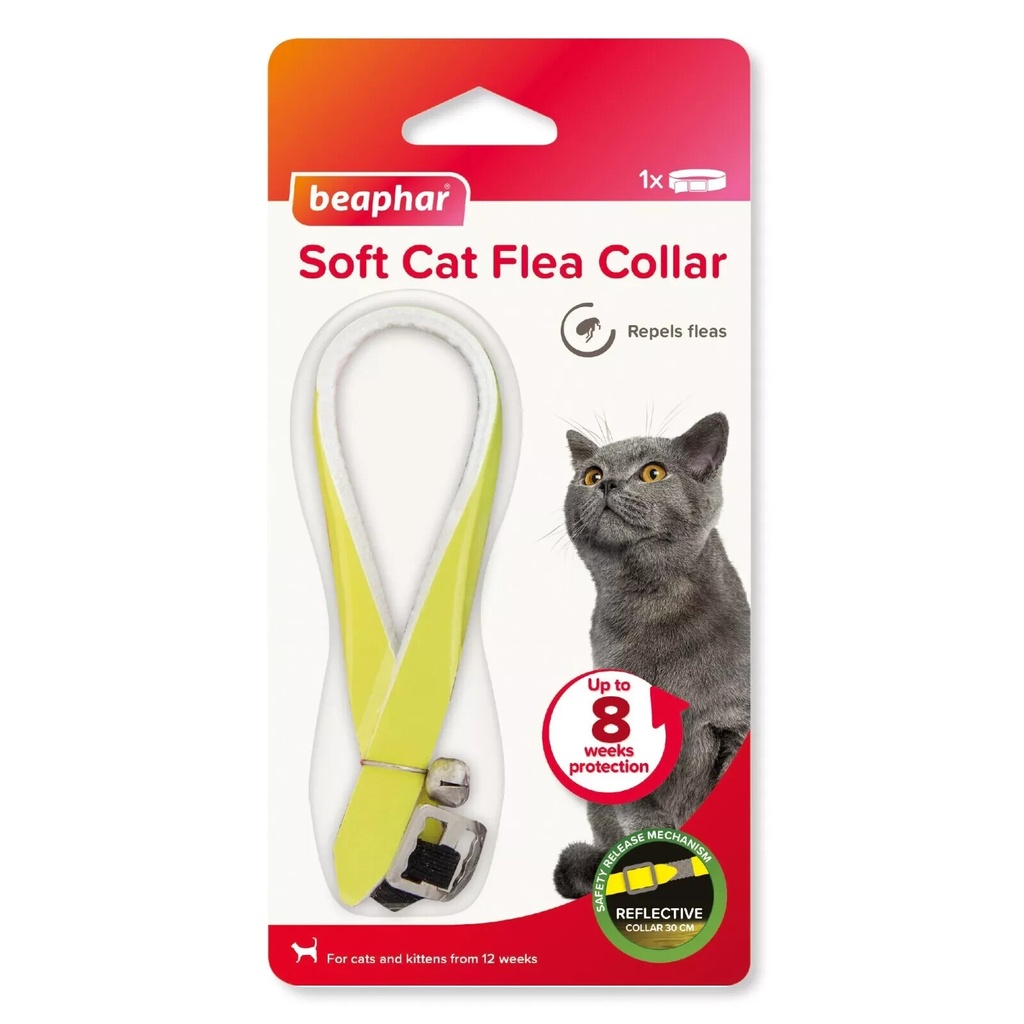 Beaphar Soft Cat Flea Collar - Reflective Yellow - Repels Flea & Ticks Relief