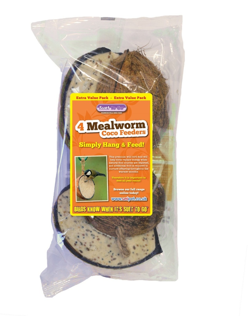 Unipet Suet To Go - Quad Pack Half Coconut Feeders (Pack Of 4)