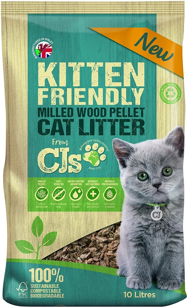 Cj' Premium Kitten Litter Ultra Absorbent Wood Pellets Biodegradable -