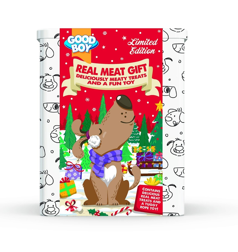 Good Boy Real Meat Christmas Gift Tin + Toy For Dogs Limited Edition
