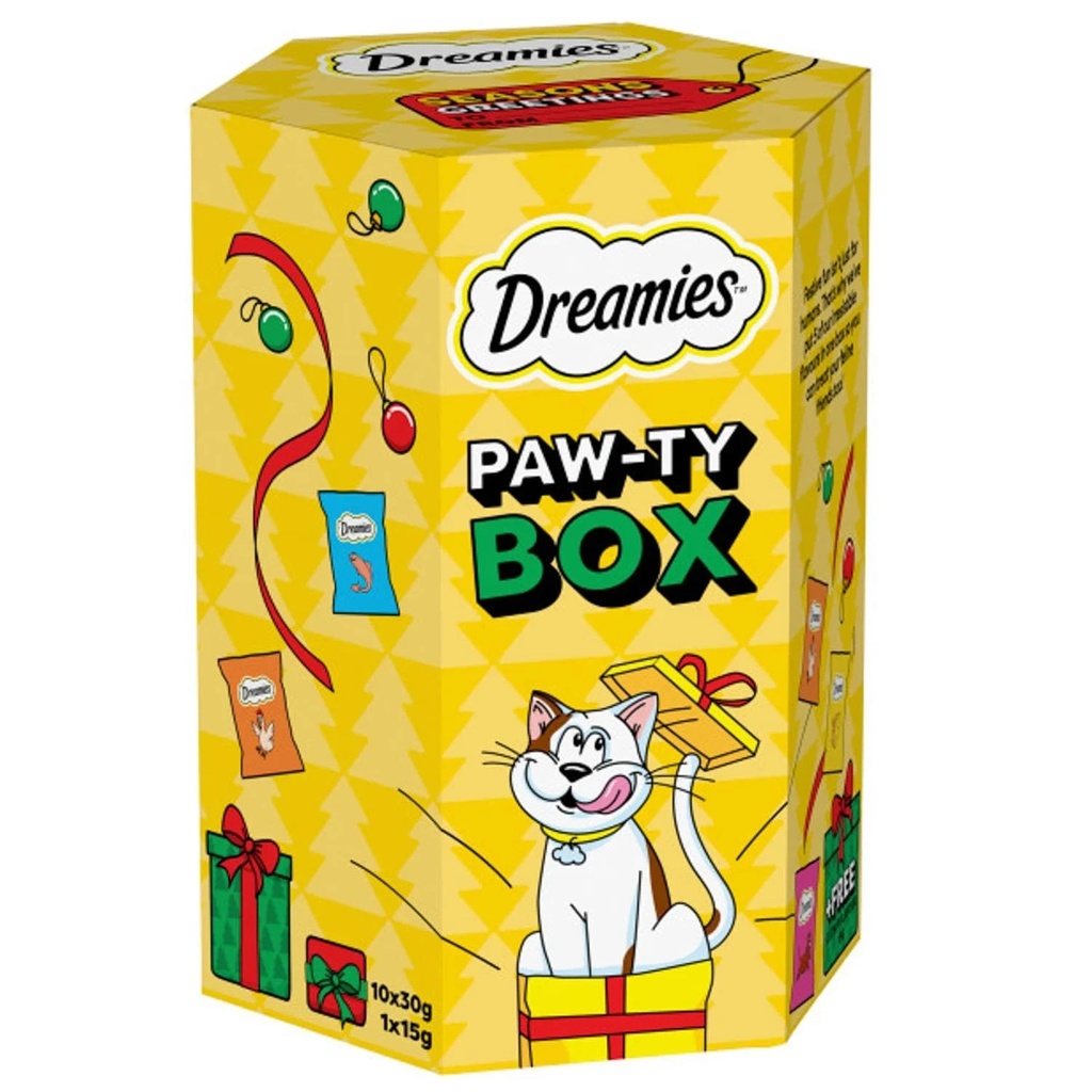 Dreamies Paw-Ty Box Christmas 2025 Gift Variety Adult Cat Treats 11 Pieces