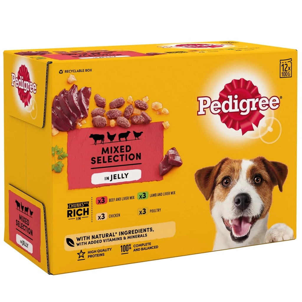 Pedigree Mixed Selection In Jelly Wet Dog Food Pouches - 48 X (Dated 11.24)