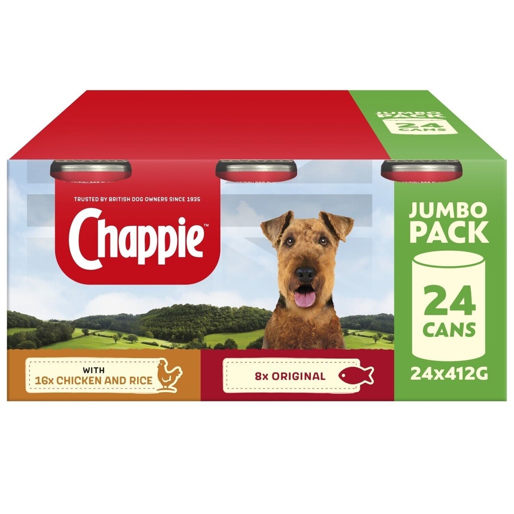 Chappie Adult Wet Dog Food Tins Favourites Original & Chicken & Rice X 24