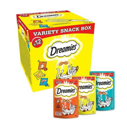 Dreamies Cat Treats Mixed Variety - Chicken, Cheese & Salmon Plain Box