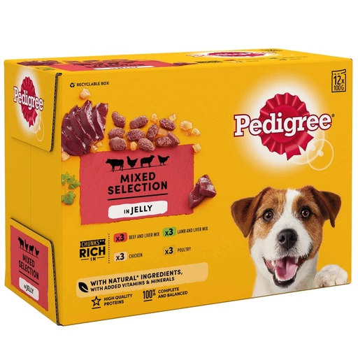 Pedigree Mixed Selection In Jelly Wet Dog Food Pouches - 48 X (Dated 11.24)