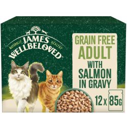 James Wellbeloved Grain Free Adult Cat Food Pouches Salmon in Gravy 12 Pack