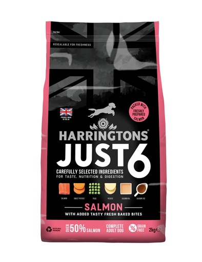 Harringtons Just 6 Salmon & Veg Grain Free Dog Food - Complete Food -