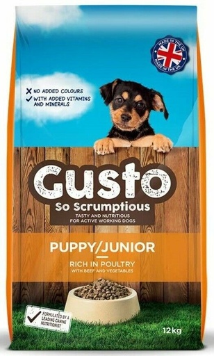 Gusto Puppy / Junior Complete Dry Dog Food Rich Poultry, Beef & Vegetables
